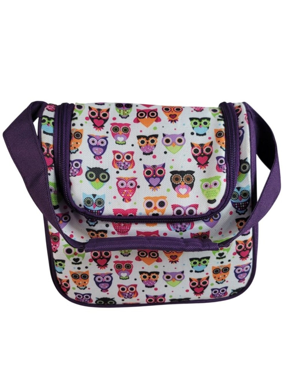 Fit & Fresh Insulated Bag Owl Lunch Tote Purple Multicolor Chiller Zipper Handle